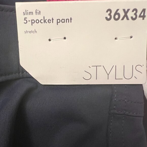 Stylus 5 Pocket Pant Mens Slim Fit Flat Front Pant Size 36x34, Blue - Picture 7 of 7